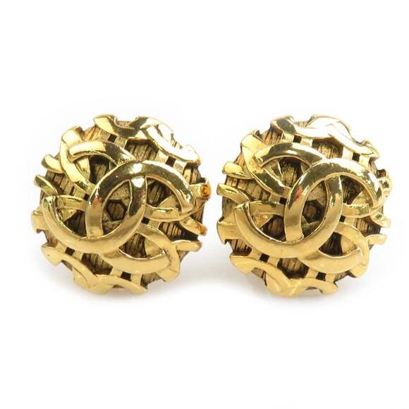 CHANEL Coco Mark Metal Gold Earrings for Women Free Shipping e61595k